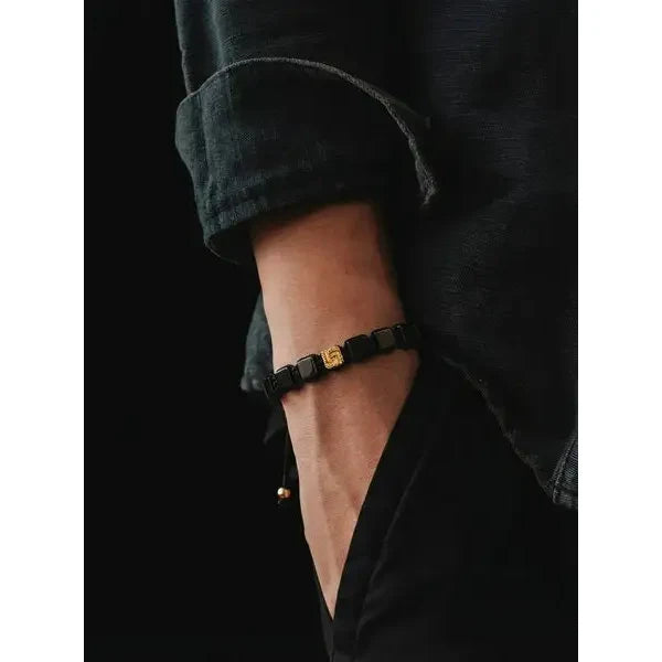 Ancient Greek Style Hematite Bracelet, Gold-Plated, 6mm, view 2 | Castello Jewels
