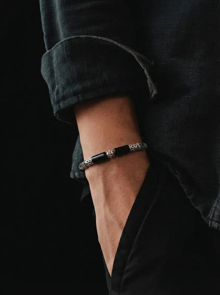 Spectrolite & Obsidian Gemstone Bracelet, 4x9mm, view 2 | Castello Jewels