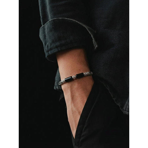 Spectrolite & Obsidian Gemstone Bracelet, 4x9mm, view 2 | Castello Jewels