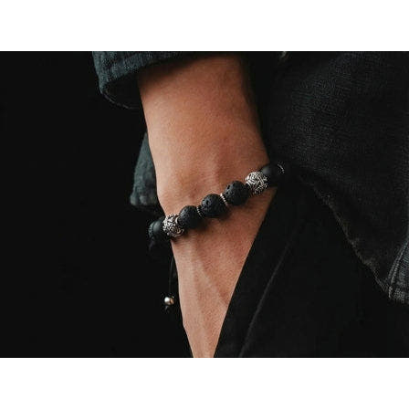 MyKing Lava & Matte Onyx Men's Bracelet, Sterling Silver, 10mm, view 2 | Castello Jewels