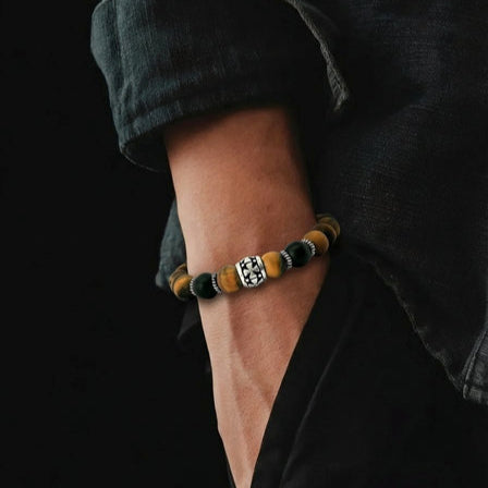 Hand Made Silver Bracelet Knights, Tiger Eye, Onyx Mat stone 8mm — view 2 | Castello Jewels