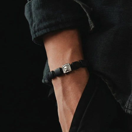 Ancient 925 Silver, Bracelet Black Hematite 7*7mm stone — view 2 | Castello Jewels