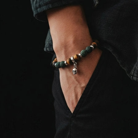 Hand Made Silver 925 Bracelet, Tigers Eye, AfricaTurquoise stone 6mm — view 2 | Castello Jewels