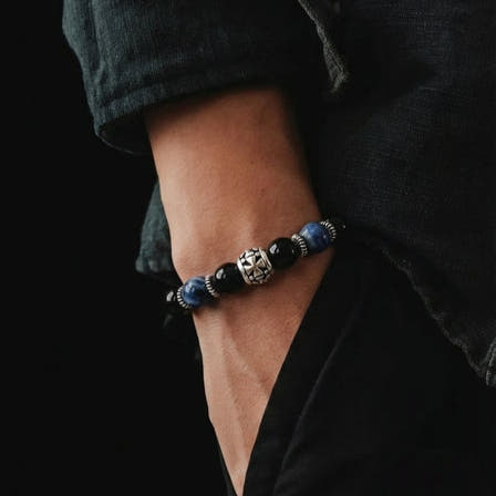Knights Polished Onyx & Sodalite Men's Bracelet, 8mm, view 2 | Castello Jewels