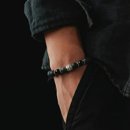 Knights Obsidian & Polished Onyx Men's Bracelet, 8mm, view 2 | Castello Jewels