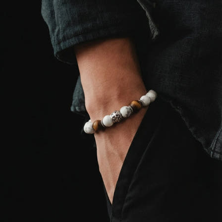 Knights Howlite & Matte Tiger's Eye Bracelet, 8mm, view 2 | Castello Jewels