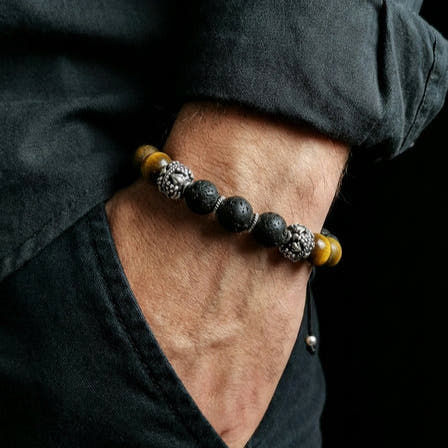 MyKing Lava & Matte Tiger's Eye Beaded Bracelet, 10mm, view 2 | Castello Jewels
