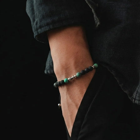 Silver bracelet Earth, Lava, African Turquoise stone 4mm — view 2 | Castello Jewels