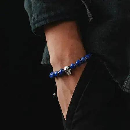 Hand Made Bracelet Silver 925, Lapis stone 10mm — view 2 | Castello Jewels