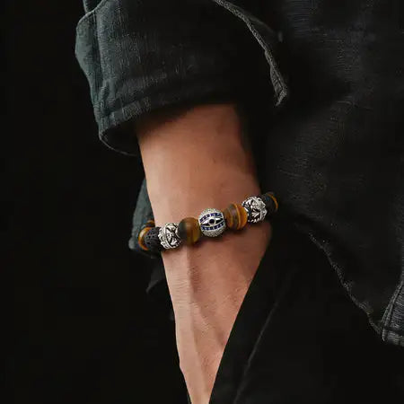 Hand Made Silver Bracelet Tiger Eye Mat stone 10mm — view 2 | Castello Jewels