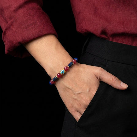 AEGEAN Silver 925 Bracelet, Gold plated, Enameld cross lapis Jasper ston — view 2 | Castello Jewels