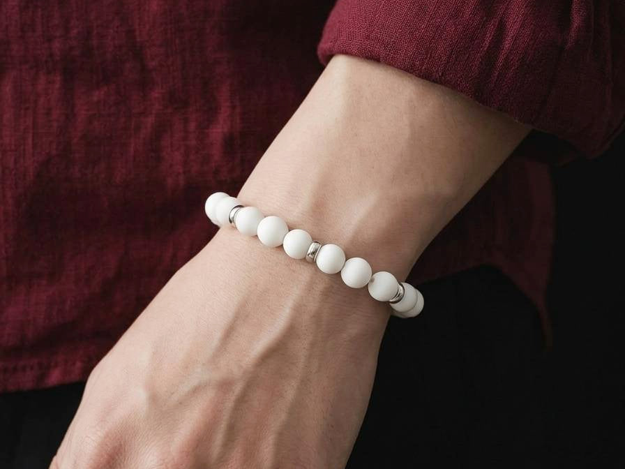 Silver 925, Bracelet Minimal, White Onyx, 6mm stone — view 2 | Castello Jewels