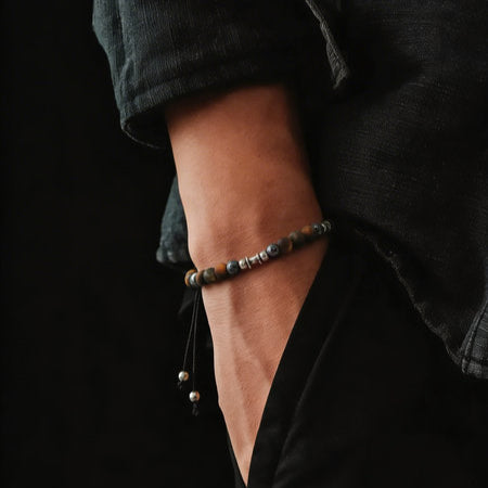Silver bracelet Earth, Tiger Eye Hematite stone 4mm — view 2 | Castello Jewels