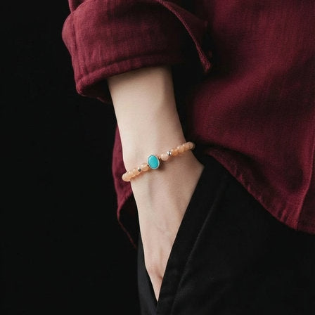 Hand Made Bracelet Silver 925 EARTH Orange Moon stone 4mm — view 2 | Castello Jewels