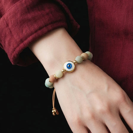 Evil EyeBracelet, enameled silver 925, Amazonite stone 8mm — view 2 | Castello Jewels