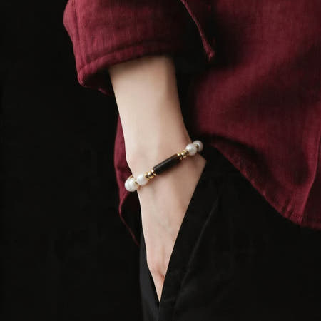 Tiger's Eye & Pearl Gold-Plated Bracelet, Sterling Silver, 6mm, view 2 | Castello Jewels