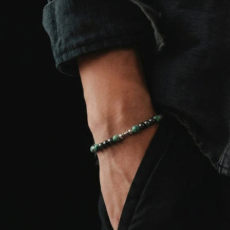 Silver bracelet Earth, Hematite African Turquoise stone 4mm — view 2 | Castello Jewels