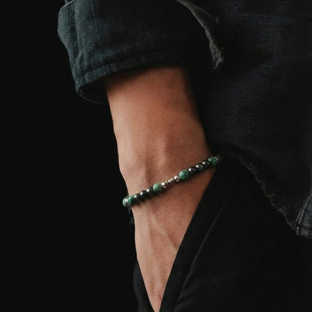 Silver bracelet Earth, Hematite African Turquoise stone 4mm — view 2 | Castello Jewels