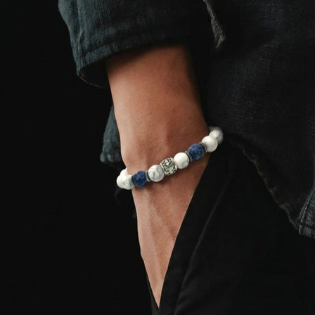Hand Made Silver Bracelet Knights, Howlite, Sodalite stone 8mm — view 2 | Castello Jewels