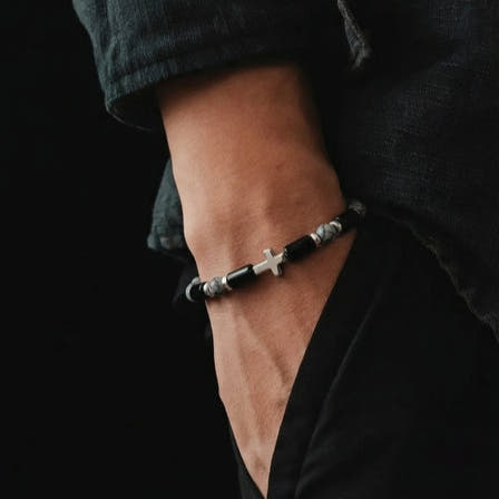Labradorite Cross Bracelet for Men, 4mm, view 2 | Castello Jewels