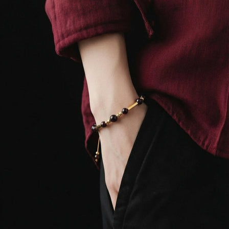 Hand Made Silver Gold Plated 925 Bracelet Garnet stone 6mm — view 2 | Castello Jewels