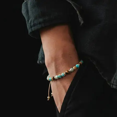 Hand Made Bracelet Silver 925' Gold Plated Classic Jasper Turquoise stone 4m — view 2 | Castello Jewels