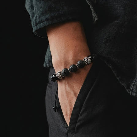 MyKing Lava & Onyx Men's Bracelet, Sterling Silver, 10mm, view 2 | Castello Jewels