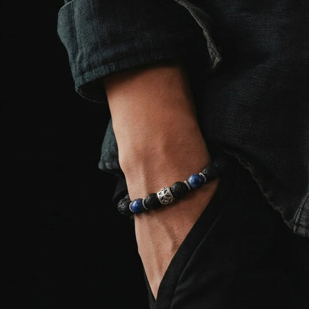 Hand Made Silver Bracelet Knights, Lava, Sodalite stone 8mm — view 2 | Castello Jewels
