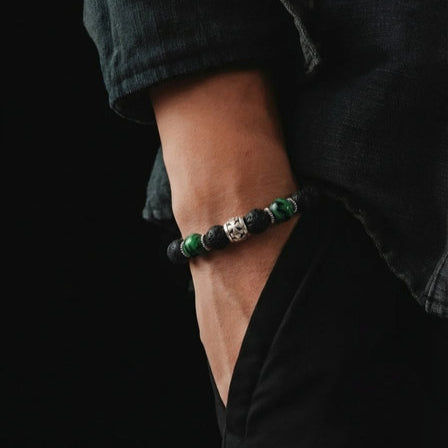 Hand Made Silver Bracelet Knights, Lava, Rubyzoisite stone 8mm — view 2 | Castello Jewels