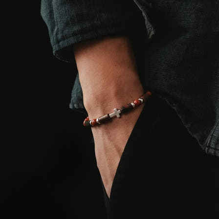 Red Jasper Cross Prayer Bracelet, 4mm, view 2 | Castello Jewels