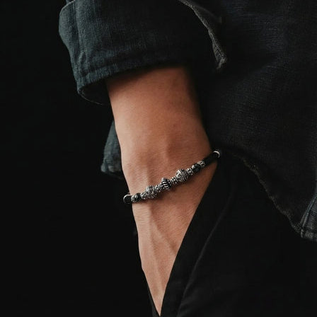 Bracelet Ancient 925 Silver, Onyx Matte Tube Stone 4mm stone — view 2 | Castello Jewels