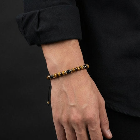 Silver 925 Bracelet Gold Plated Classic, Tiger Eye Polish, Onyx 4mm stone — view 2 | Castello Jewels