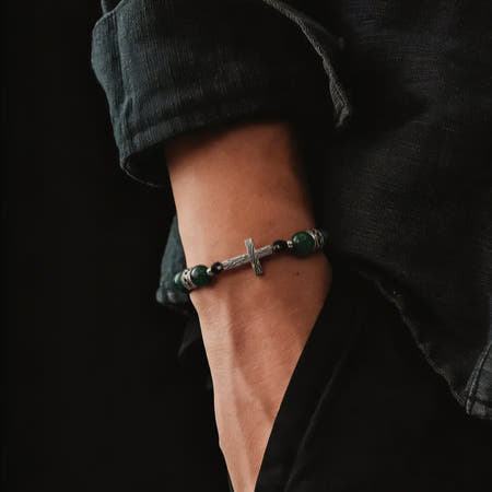 Ruby Zoisite Cross Bracelet for Men, 10mm, view 2 | Castello Jewels