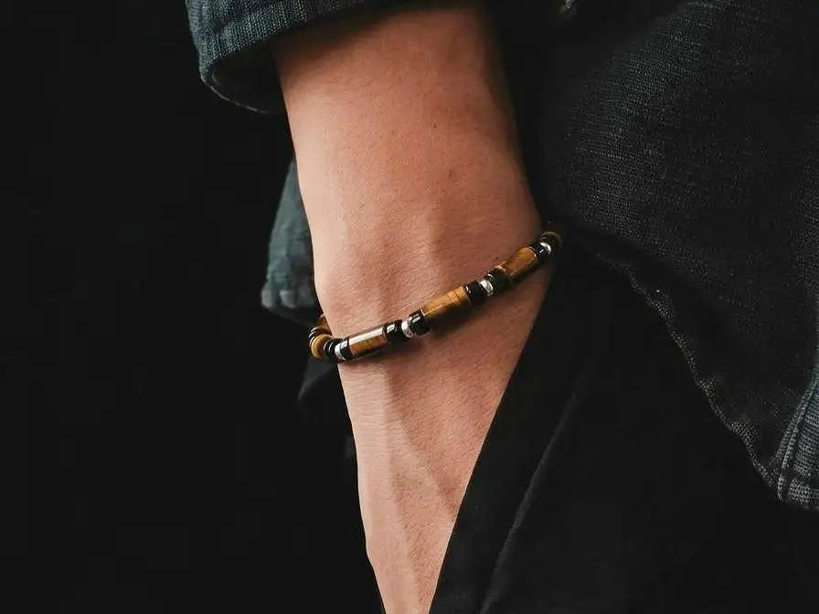 Hand Made Bracelet Silver 925 MINIMAL Tiger Eye Polish stone 4*2m — view 2 | Castello Jewels