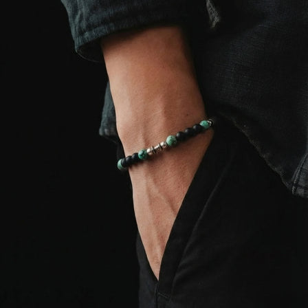 Silver bracelet Earth Onyx Polish, African Turquoise stone 4mm — view 2 | Castello Jewels