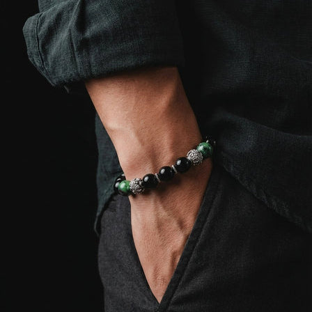 Hand Made Silver Bracelet MyKing Onyx Polish, Rubyzoisite stone 10mm — view 2 | Castello Jewels
