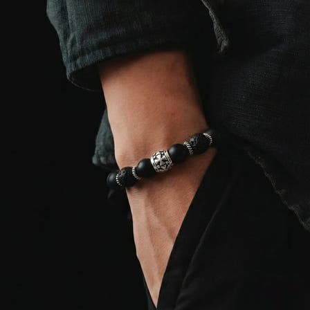 Knights Matte Onyx & Lava Beaded Bracelet, 8mm, view 2 | Castello Jewels