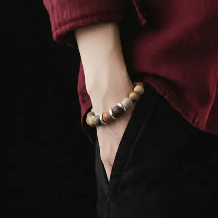 Hand Made Silver 925 Bracelet Mookite stone 12mm — view 2 | Castello Jewels