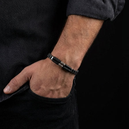 Hand Made Bracelet Silver 925' Ancient Hematite, Onyx Lava, tube stone 4mm — view 2 | Castello Jewels