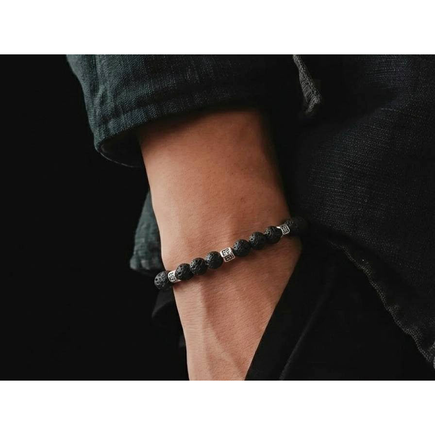 Minimal Lava Stone Sterling Silver Bracelet, 4mm, view 2 | Castello Jewels