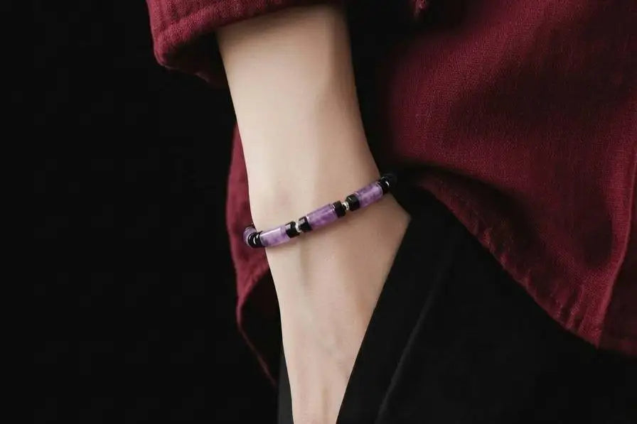Hand Made Bracelet Silver 925 MINIMAL Amethystos stone 4*2m — view 2 | Castello Jewels