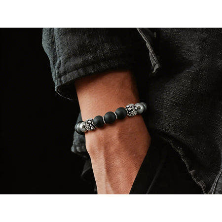 MyKing Matte Onyx & Hematite Men's Bracelet, Sterling Silver, 10mm, view 2 | Castello Jewels