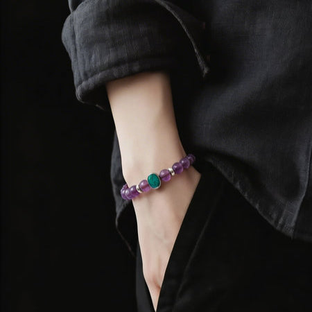 Hand Made Bracelet Silver 925 EARTH Amethyste stone 4mm — view 2 | Castello Jewels
