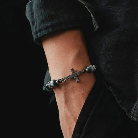 Eagle's Eye Cross Beaded Bracelet, 10mm, view 2 | Castello Jewels
