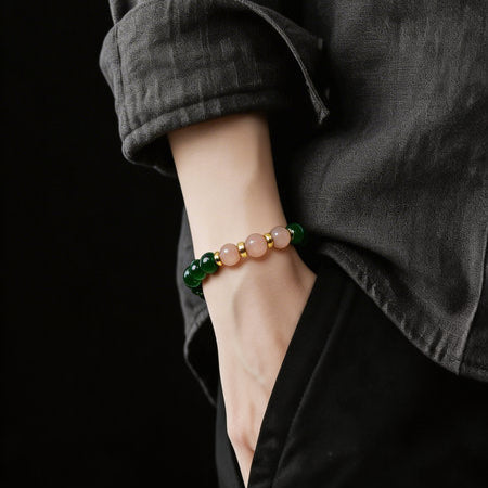 Silver 925 Bracelet Classic Gold Plated Sun Green Agate stone 8mm — view 2 | Castello Jewels