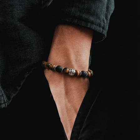 Knights Matte Tiger's Eye & Lava Beaded Bracelet, 8mm, view 2 | Castello Jewels