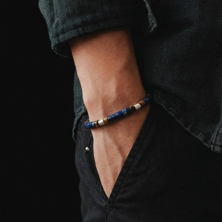 Hand Made Bracelet Aegean Silver 925 Bracelet, Lapis Lazuli 4mm stone — view 2 | Castello Jewels