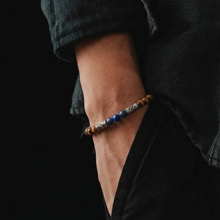 Silver Bracelet Ancient Tigers Eye Sodalite stone 4mm — view 2 | Castello Jewels