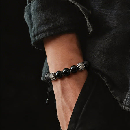 Hand Made Silver Bracelet MyKing Onyx Polish, Onyx Mat stone 10mm — view 2 | Castello Jewels