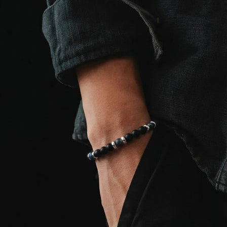 Silver 925 Bracelet Classic, Onyx Mat, Sodalite stone 4mm — view 2 | Castello Jewels